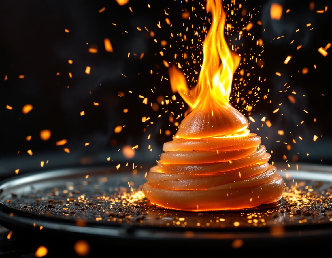 Signature hibachi onion volcano erupting a ring of orange flame